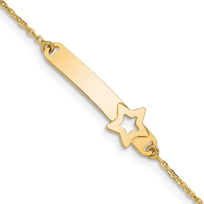 MDS Bracelets Solid 14K Yellow Gold Childrens Polished Star w1in ext ID Bracelet MDS Bracelets Solid 14K Yellow Gold Childrens Polished Star w1in ext ID Bracelet