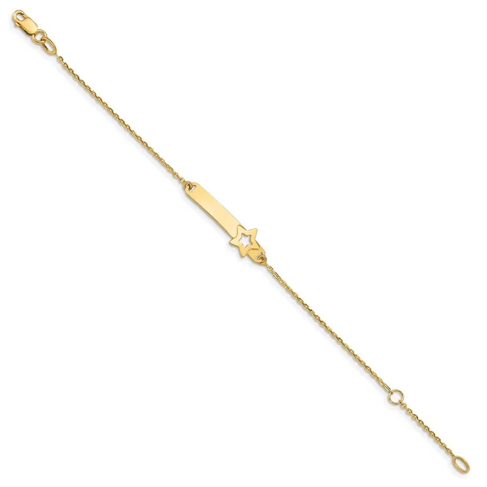 MDS Bracelets Solid 14K Yellow Gold Childrens Polished Star w1in ext ID Bracelet MDS Bracelets Solid 14K Yellow Gold Childrens Polished Star w1in ext ID Bracelet