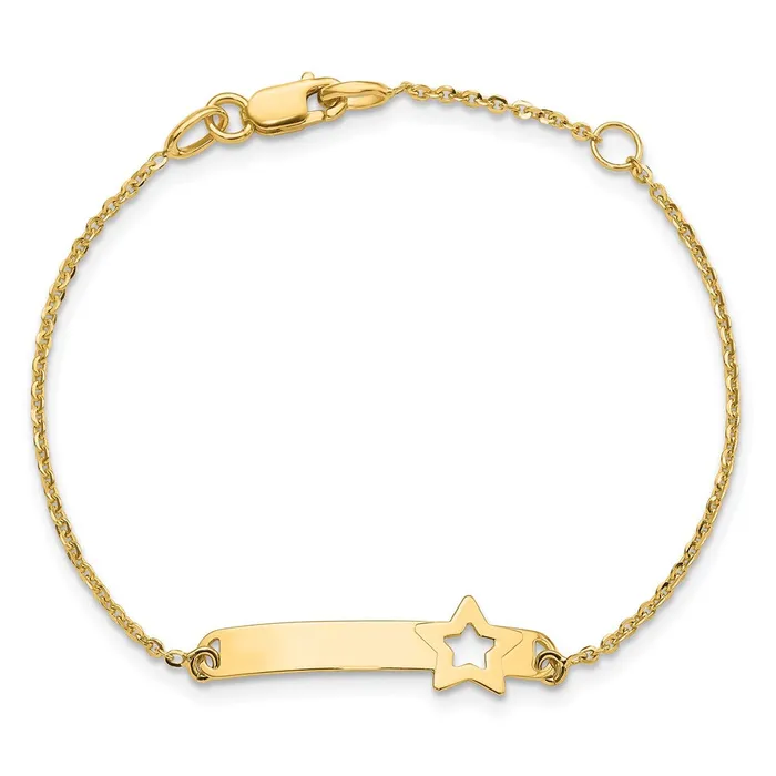 MDS Bracelets Solid 14K Yellow Gold Childrens Polished Star w1in ext ID Bracelet MDS Bracelets Solid 14K Yellow Gold Childrens Polished Star w1in ext ID Bracelet