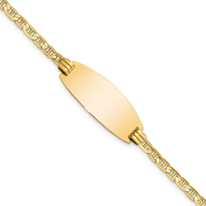 MDS Bracelets Solid 14K Yellow Gold Oval Anchor ID Bracelet
