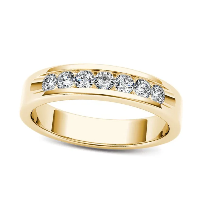 Mens 050 CT TW Natural Diamond Seven Stone Wedding Band in Solid 14K Gold Goldia Rings