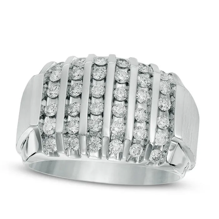 Mens 10 CT TW Natural Diamond Vertical MultiRow Ring in Solid 10K White Gold Goldia Rings