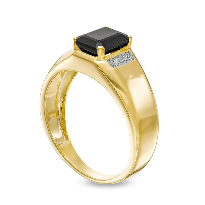 Mens EmeraldCut Onyx and Natural Diamond Accent Collar Ring in Solid 10K Yellow Gold Goldia Rings