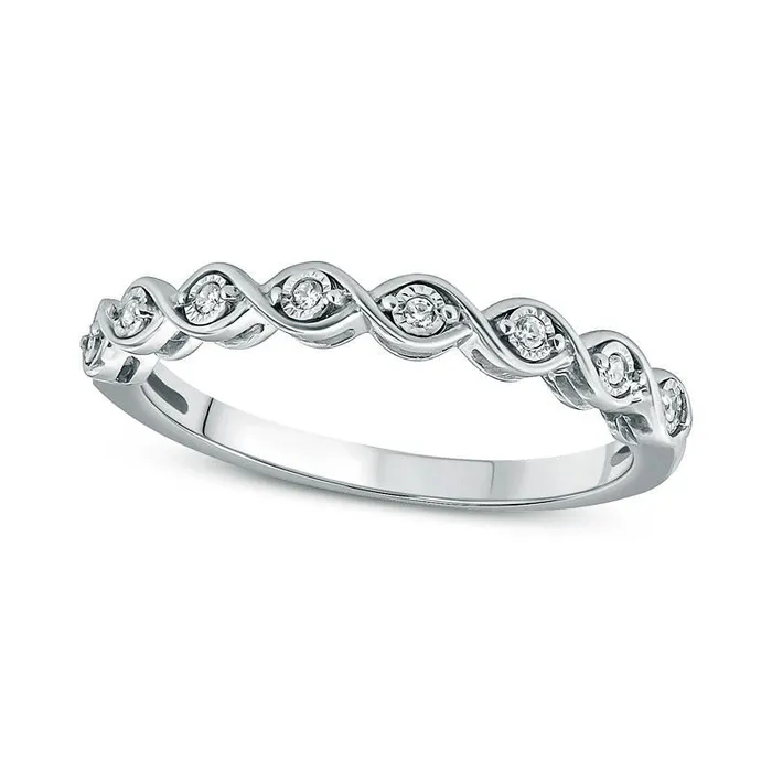 Natural Diamond Accent Twist Anniversary Band in Sterling Silver Goldia Rings