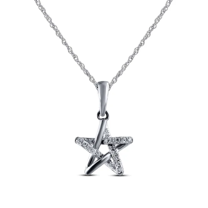 Necklaces 005 CT TW Natural Diamond Star Pendant in 10K White Gold Goldia