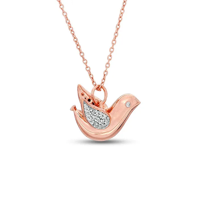 Necklaces 01 CT TW Natural Diamond Dove Pendant in Sterling Silver with 14K Rose Gold Plate Goldia Necklaces 01 CT TW Natural Diamond Dove Pendant in Sterling Silver with 14K Rose Gold Plate Goldia