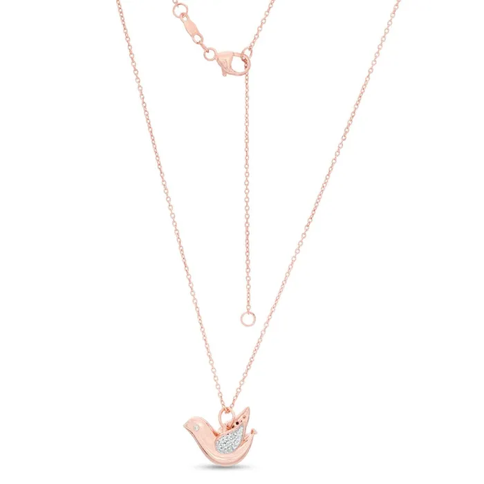 Necklaces 01 CT TW Natural Diamond Dove Pendant in Sterling Silver with 14K Rose Gold Plate Goldia Necklaces 01 CT TW Natural Diamond Dove Pendant in Sterling Silver with 14K Rose Gold Plate Goldia