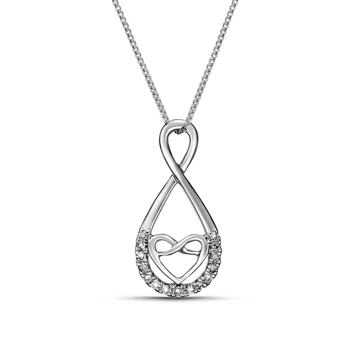 Necklaces 01 CT TW Natural Diamond Linear Infinity with Heart Pendant in 10K White Gold Goldia Necklaces 01 CT TW Natural Diamond Linear Infinity with Heart Pendant in 10K White Gold Goldia