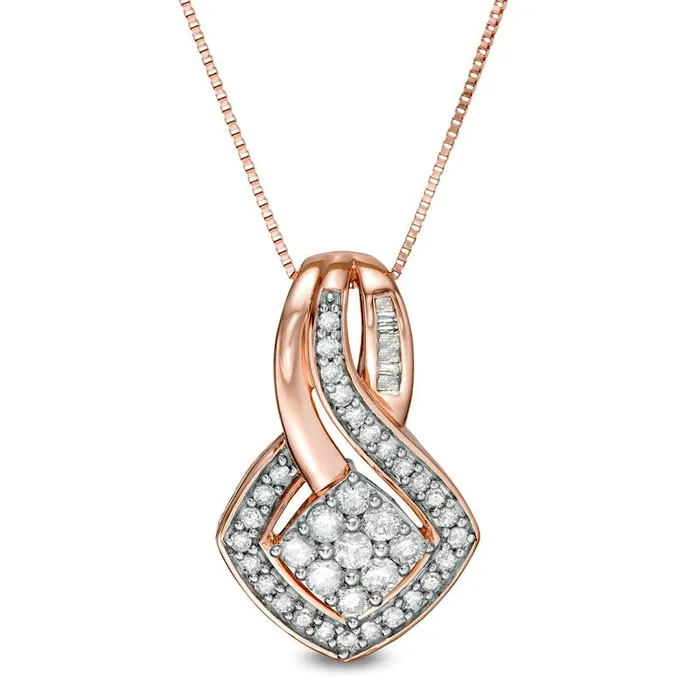 Necklaces 05 CT TW Composite Natural Diamond Tilted Square Pendant in 10K Rose Gold Goldia Necklaces 05 CT TW Composite Natural Diamond Tilted Square Pendant in 10K Rose Gold Goldia