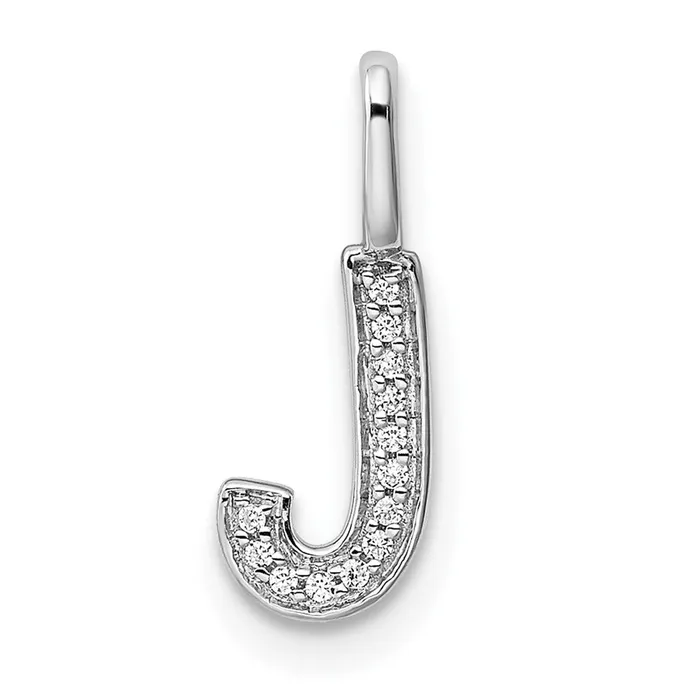 Necklaces 14K White Gold Real Diamond Letter J Initial Pendant Goldia