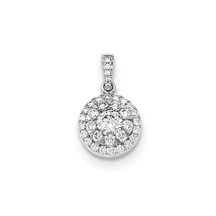 Necklaces 14k White Gold Real Diamond Round Pendant Goldia