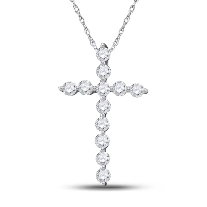 Necklaces 14k White Gold Round Diamond Cross Pendant 12 Cttw gndatlanta