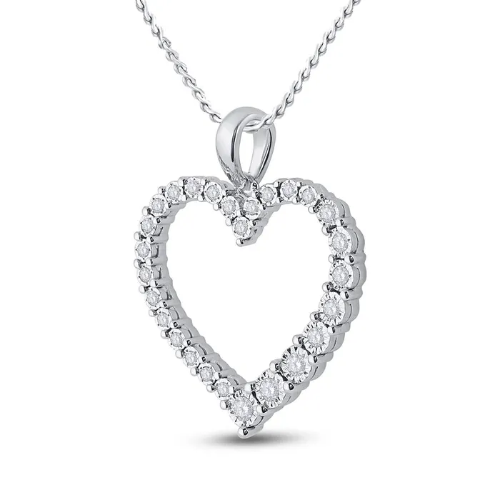 Necklaces 14k White Gold Round Diamond Outline Heart Pendant 16 Cttw gndatlanta