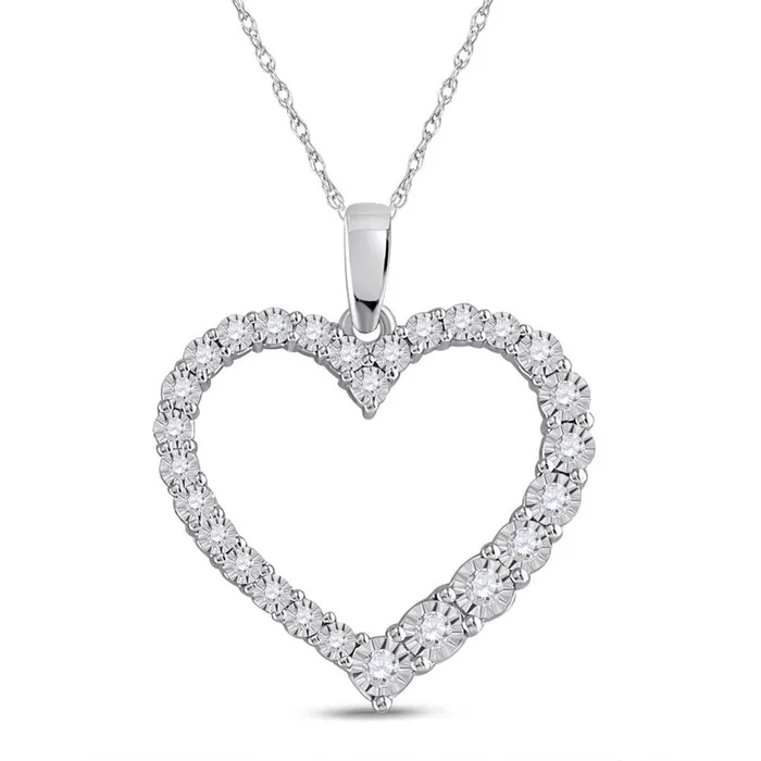Necklaces 14k White Gold Round Diamond Outline Heart Pendant 16 Cttw gndatlanta