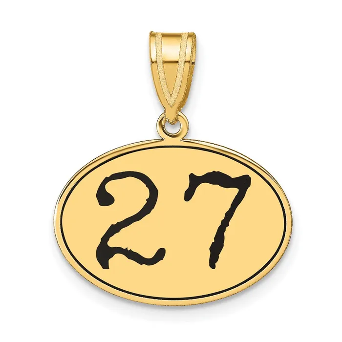 Necklaces 14k Yellow Gold Polished Number 27 Black Enamel Oval Pendant Goldia