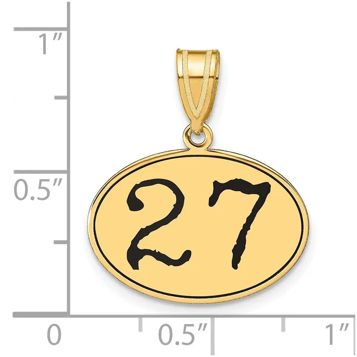 Necklaces 14k Yellow Gold Polished Number 27 Black Enamel Oval Pendant Goldia