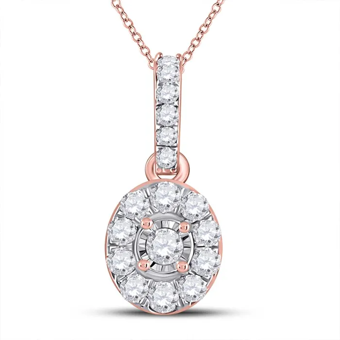 Necklaces gndatlanta 10k Rose Gold Round Diamond Oval Pendant 15 Cttw