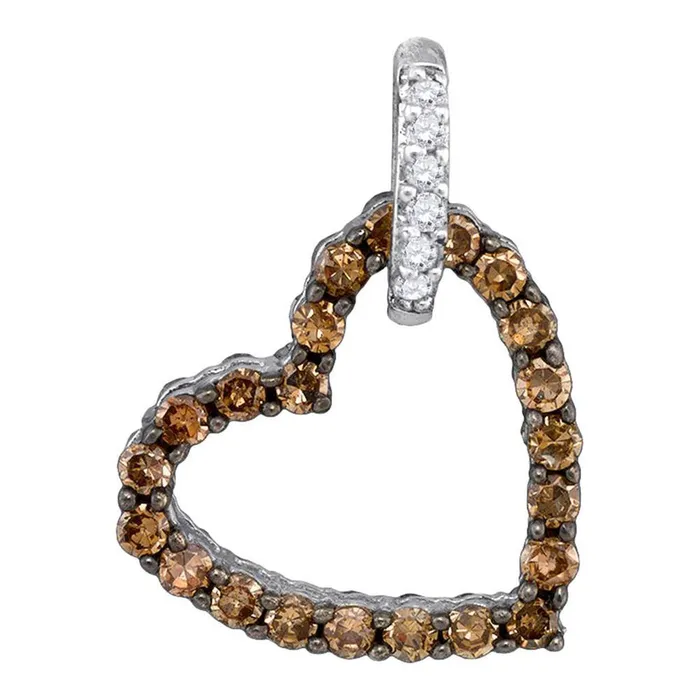 Necklaces gndatlanta 14k White Gold Brown Round Diamond Heart Pendant