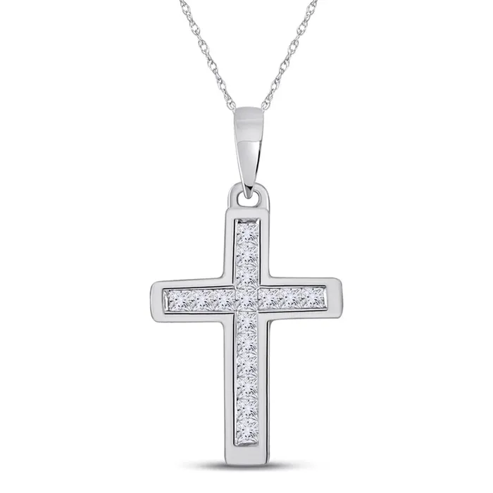 Necklaces gndatlanta 14k White Gold Princess Diamond Cross Pendant 16 Cttw Necklaces gndatlanta 14k White Gold Princess Diamond Cross Pendant 16 Cttw
