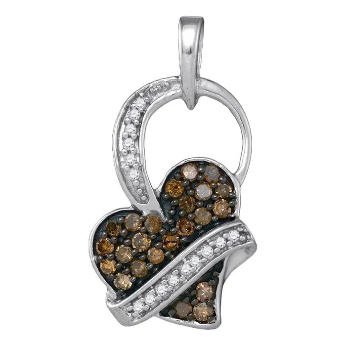 Necklaces gndatlanta 14k White Gold Round Brown Diamond Heart Pendant 13 Cttw Necklaces gndatlanta 14k White Gold Round Brown Diamond Heart Pendant 13 Cttw
