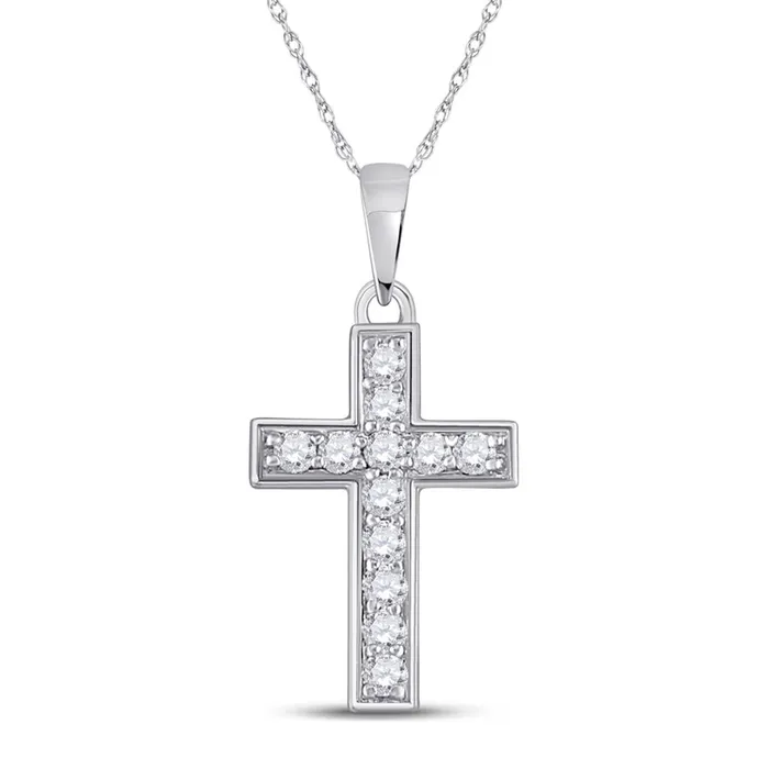Necklaces gndatlanta 14k White Gold Round Diamond Cross Pendant 16 Cttw
