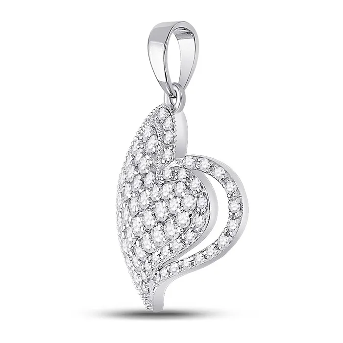 Necklaces gndatlanta 14k White Gold Round Diamond Heart Pendant 58 Cttw