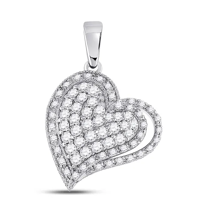 Necklaces gndatlanta 14k White Gold Round Diamond Heart Pendant 58 Cttw