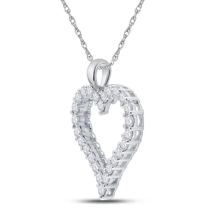 Necklaces gndatlanta 14k White Gold Round Diamond Outline Heart Pendant 2 Cttw