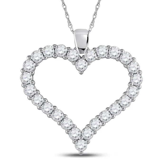 Necklaces gndatlanta 14k White Gold Round Diamond Outline Heart Pendant 2 Cttw