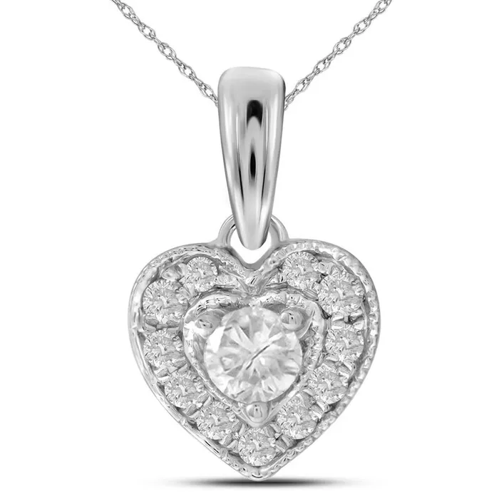 Necklaces gndatlanta 14k White Gold Round Diamond Solitaire Heart Pendant 14 Cttw Necklaces gndatlanta 14k White Gold Round Diamond Solitaire Heart Pendant 14 Cttw