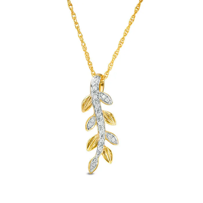 Necklaces Goldia 005 CT TW Natural Diamond Curved Leaf Vine Pendant in 10K Yellow Gold Necklaces Goldia 005 CT TW Natural Diamond Curved Leaf Vine Pendant in 10K Yellow Gold