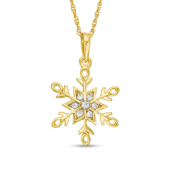 Necklaces Goldia 007 CT TW Natural Diamond Snowflake Pendant in 10K Yellow Gold Necklaces Goldia 007 CT TW Natural Diamond Snowflake Pendant in 10K Yellow Gold