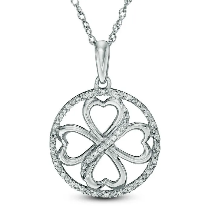 Necklaces Goldia 01 CT TW Natural Diamond HeartShaped Four Leaf Clover Circle Pendant in Sterling Silver Necklaces Goldia 01 CT TW Natural Diamond HeartShaped Four Leaf Clover Circle Pendant in Sterling Silver