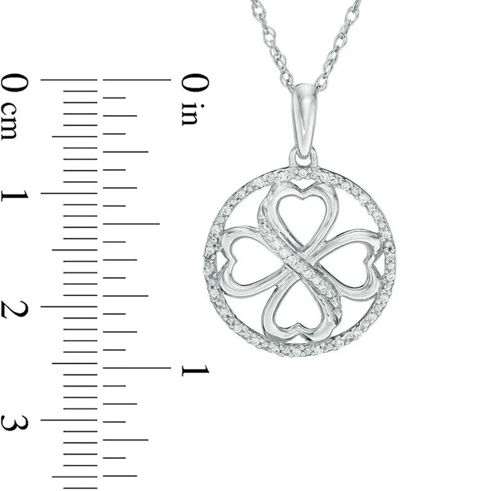 Necklaces Goldia 01 CT TW Natural Diamond HeartShaped Four Leaf Clover Circle Pendant in Sterling Silver