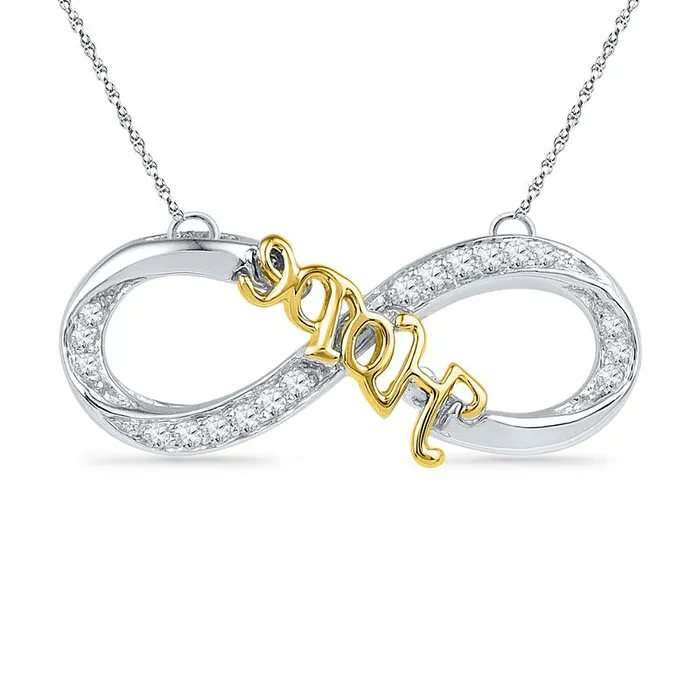 Necklaces Goldia 01 CT TW Natural Diamond Sideways Infinity with Hope Necklace in Sterling Silver and 14K Gold Plate Necklaces Goldia 01 CT TW Natural Diamond Sideways Infinity with Hope Necklace in Sterling Silver and 14K Gold Plate