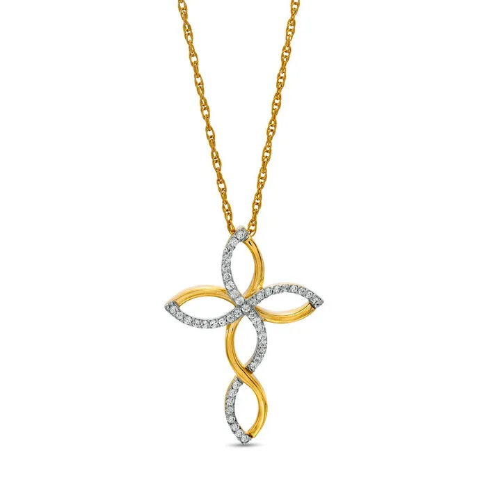 Necklaces Goldia 017 CT TW Natural Diamond Twist Cross Pendant in 10K Yellow Gold Necklaces Goldia 017 CT TW Natural Diamond Twist Cross Pendant in 10K Yellow Gold