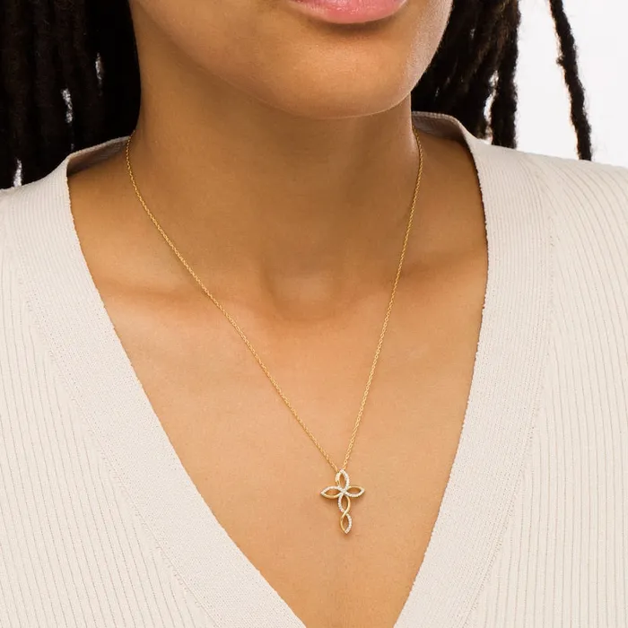 Necklaces Goldia 017 CT TW Natural Diamond Twist Cross Pendant in 10K Yellow Gold Necklaces Goldia 017 CT TW Natural Diamond Twist Cross Pendant in 10K Yellow Gold