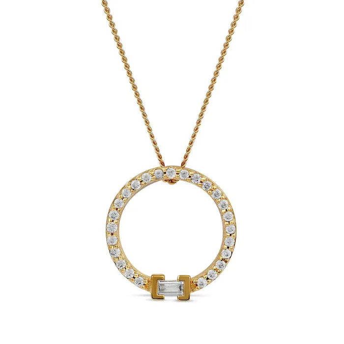 Necklaces Goldia 02 CT TW Baguette and Round Natural Diamond Circle Pendant in 10K Yellow Gold Necklaces Goldia 02 CT TW Baguette and Round Natural Diamond Circle Pendant in 10K Yellow Gold