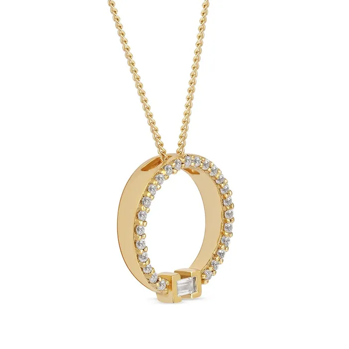 Necklaces Goldia 02 CT TW Baguette and Round Natural Diamond Circle Pendant in 10K Yellow Gold Necklaces Goldia 02 CT TW Baguette and Round Natural Diamond Circle Pendant in 10K Yellow Gold