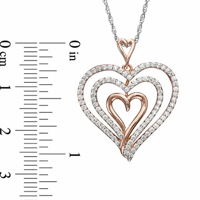 Necklaces Goldia 025 CT TW Natural Diamond Layered Heart Pendant in Sterling Silver with Rose Rhodium Necklaces Goldia 025 CT TW Natural Diamond Layered Heart Pendant in Sterling Silver with Rose Rhodium