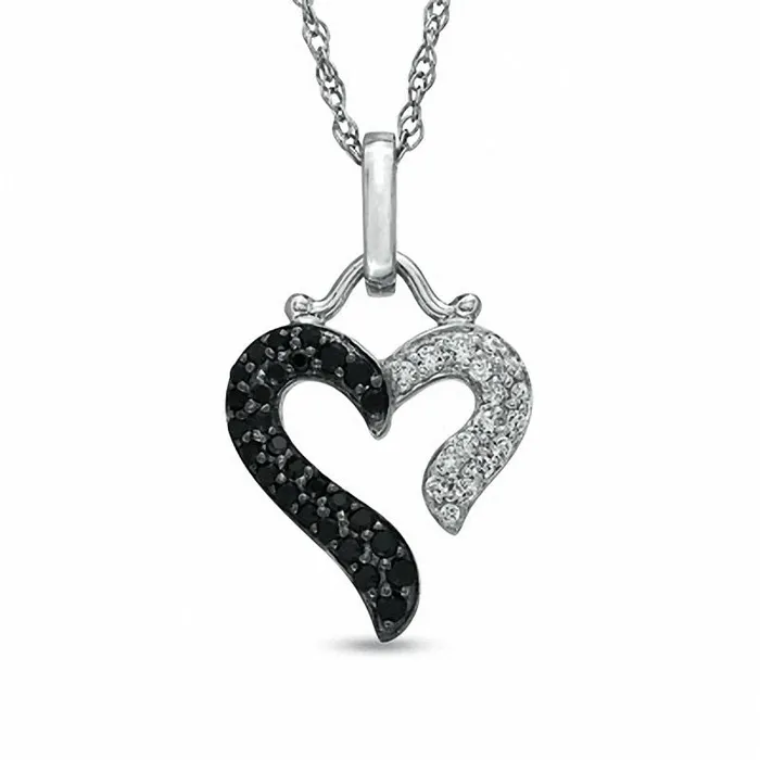 Necklaces Goldia 033 CT TW Enhanced Black and White Natural Diamond Heart Pendant in Sterling Silver