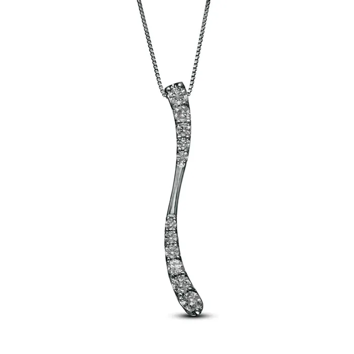 Necklaces Goldia 088 CT TW Journey Natural Diamond Linear Wave Pendant in 10K White Gold Necklaces Goldia 088 CT TW Journey Natural Diamond Linear Wave Pendant in 10K White Gold