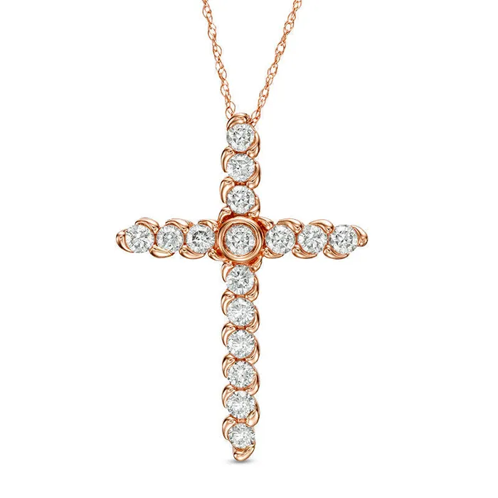 Necklaces Goldia 1 CT TW Natural Diamond Cross Pendant in 14K Rose Gold Necklaces Goldia 1 CT TW Natural Diamond Cross Pendant in 14K Rose Gold