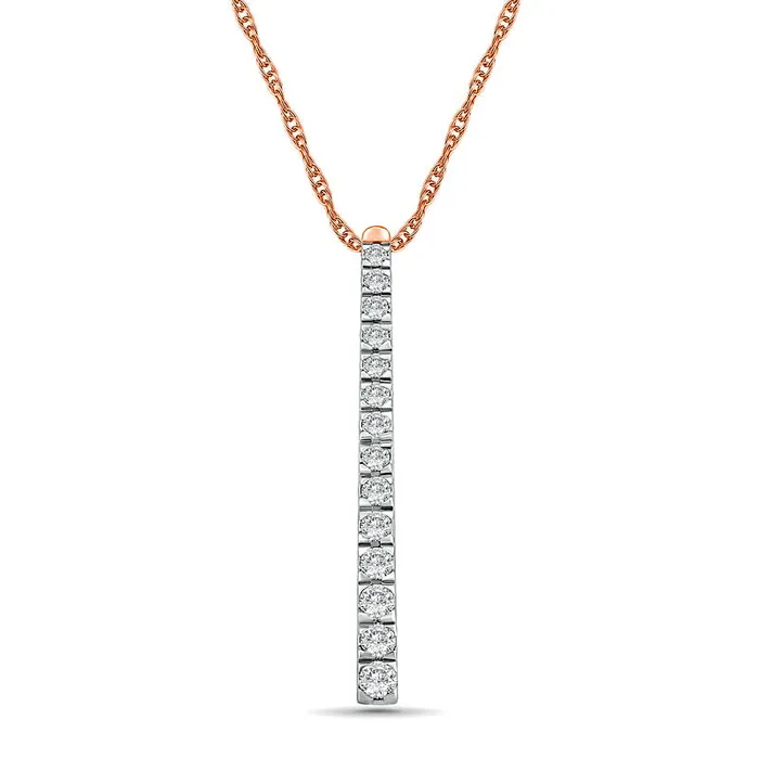 Necklaces Goldia 1 CT TW Natural Diamond Linear Bar Pendant in 10K Rose Gold Necklaces Goldia 1 CT TW Natural Diamond Linear Bar Pendant in 10K Rose Gold