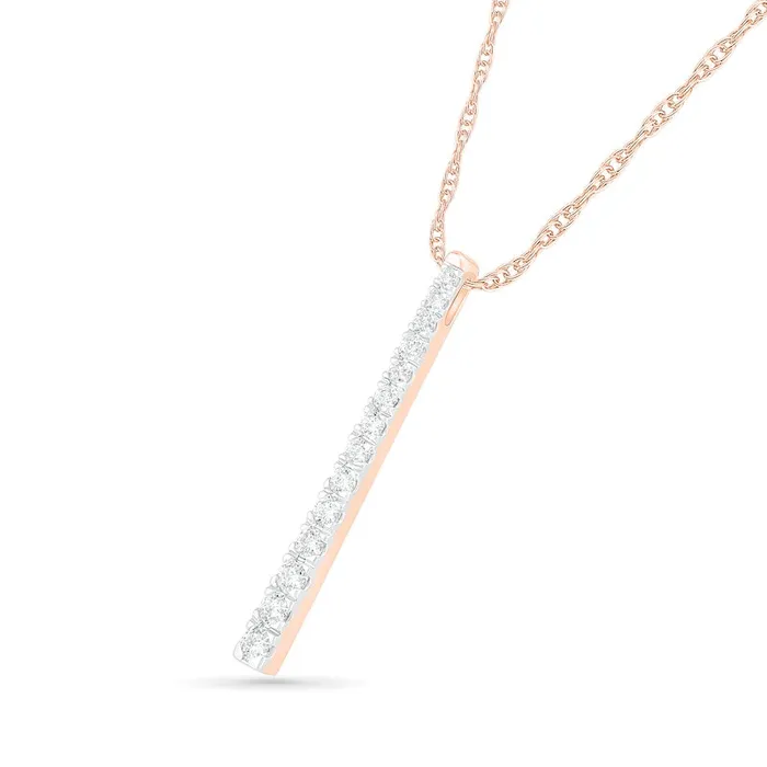 Necklaces Goldia 1 CT TW Natural Diamond Linear Bar Pendant in 10K Rose Gold Necklaces Goldia 1 CT TW Natural Diamond Linear Bar Pendant in 10K Rose Gold