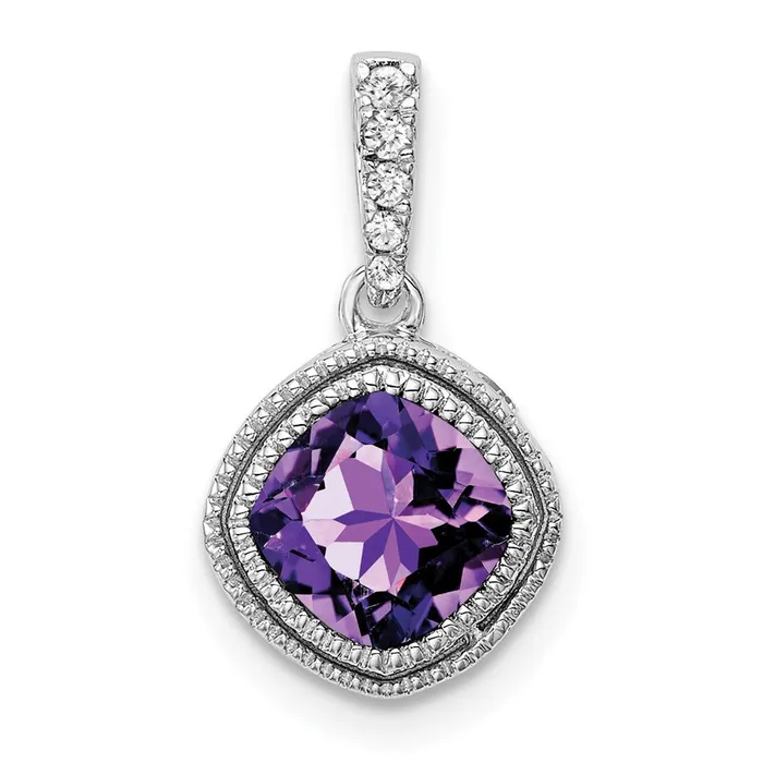 Necklaces Goldia 14k White Gold Cushion Amethyst and Real Diamond Pendant Necklaces Goldia 14k White Gold Cushion Amethyst and Real Diamond Pendant