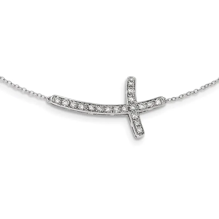 Necklaces Goldia 14K White Gold Real Diamond Sideways Cross 18in Necklace Necklaces Goldia 14K White Gold Real Diamond Sideways Cross 18in Necklace