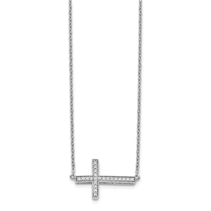 Necklaces Goldia 14K White Gold Real Diamond Sideways Cross 18in Necklace