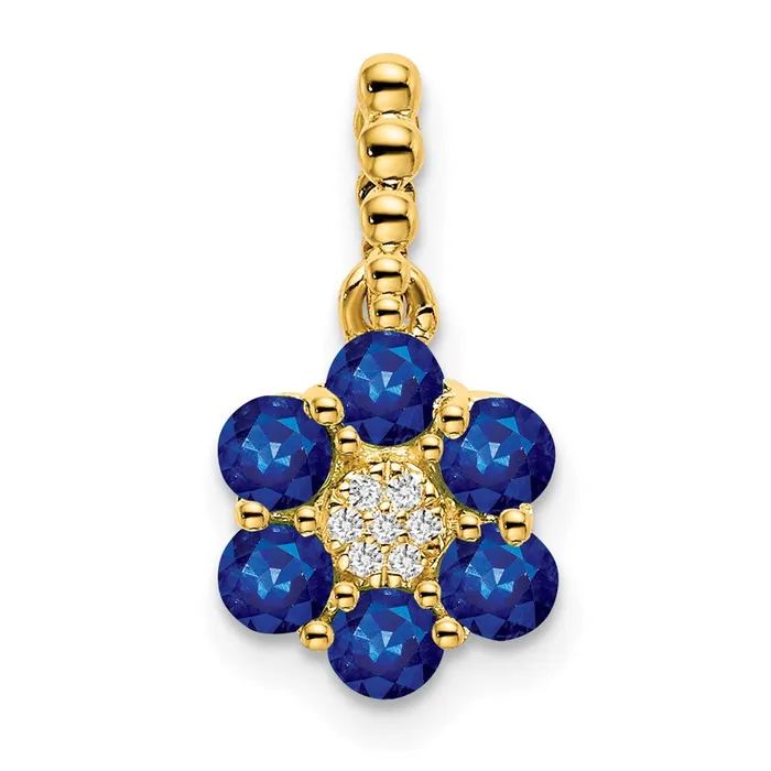 Necklaces Goldia 14K Yellow Gold Sapphire and Real Diamond Floral Pendant Necklaces Goldia 14K Yellow Gold Sapphire and Real Diamond Floral Pendant