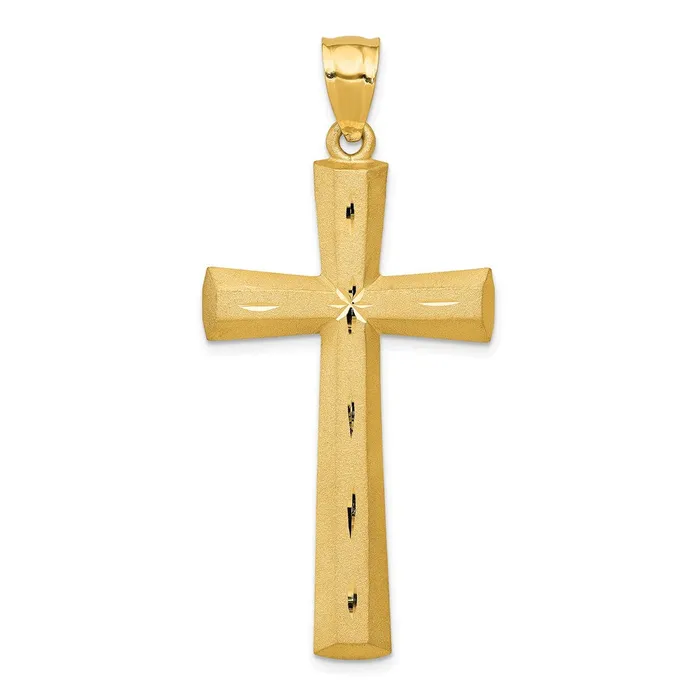 Necklaces Goldia 14k Yellow Gold Satin and Diamond Cut Cross Pendant